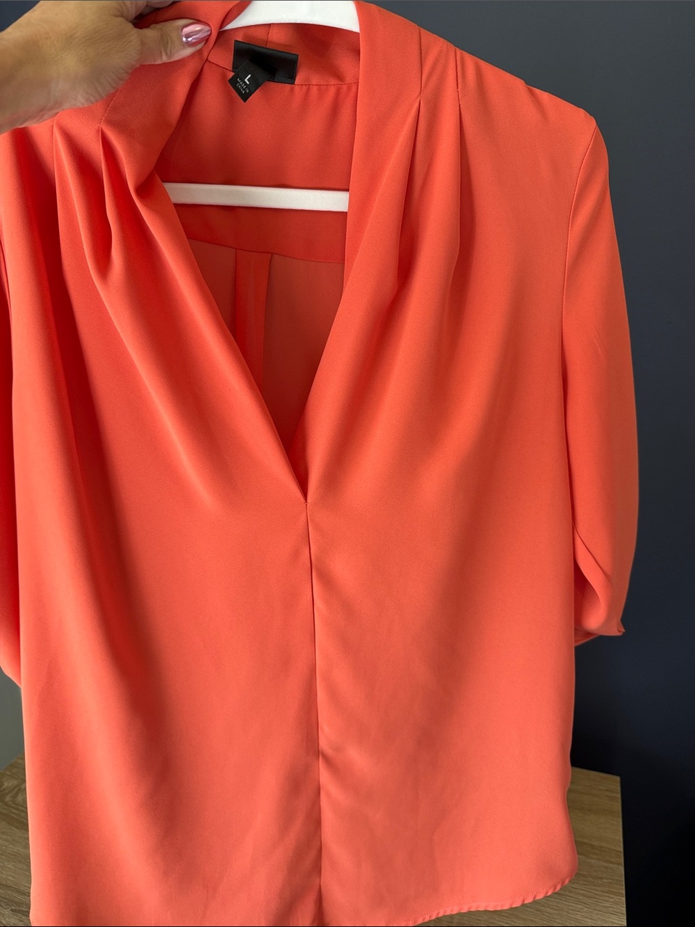 Women’s Sz L Massimo Coral Draped V-Neck Blouse 3/4 length sleeves